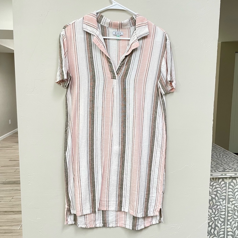 Linen casual dress - striped